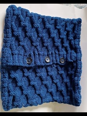Blue Knitted Button Accent Pillow Cover